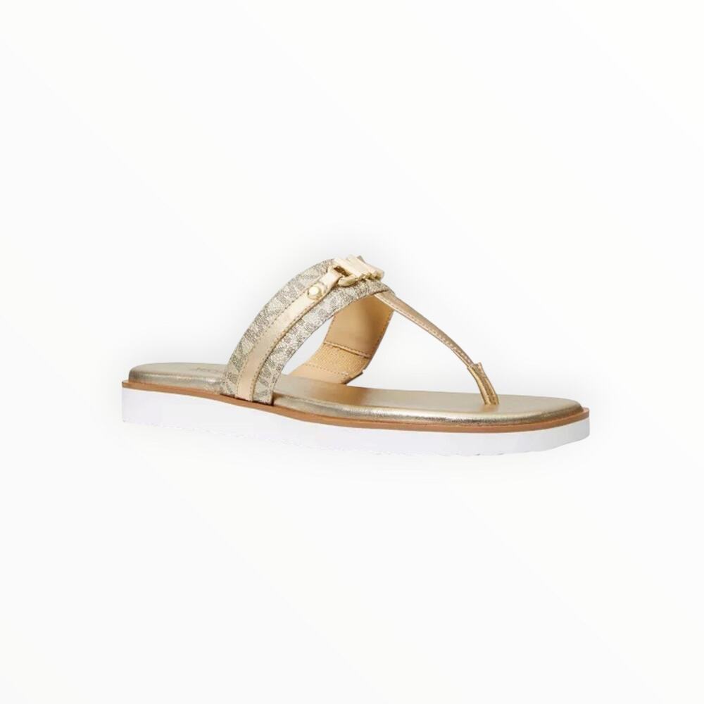 Michael Kors Farrah Pale Gold Signature Logo Thong Sandals Women’s Size 11M NIB